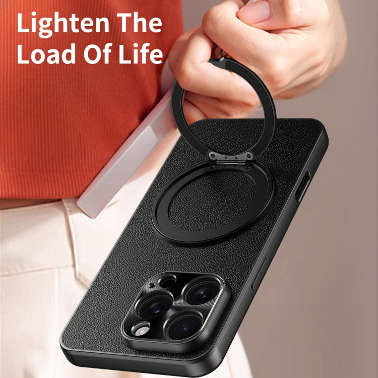 Funda de Cuero Lisa con Soporte Magsafe para iPhone 16 (Negra)