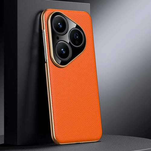 Funda de cuero genuino para Huawei Pura 80 5G (naranja)