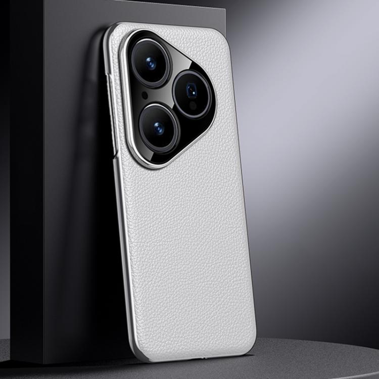 Funda de PC de cuero genuino para Huawei Pura 80 5G (blanca)