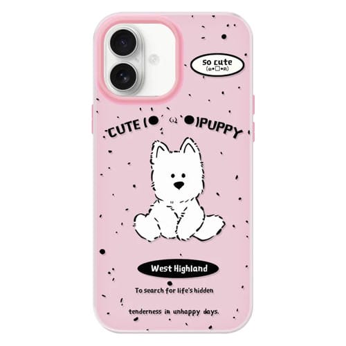 Funda híbrida TPU y Policarbonato para iPhone 16 Plus (Línea Rosa Perro)
