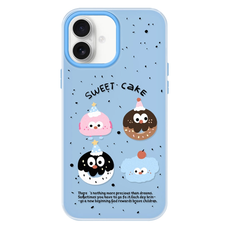 Funda híbrida TPU y PC para iPhone 16 con Tacto Sedoso y Gelatinoso (Azul Pequeño Monstruo)