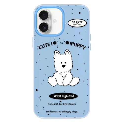 Funda híbrida TPU y Policarbonato iPhone 16 Línea Azul Perro
