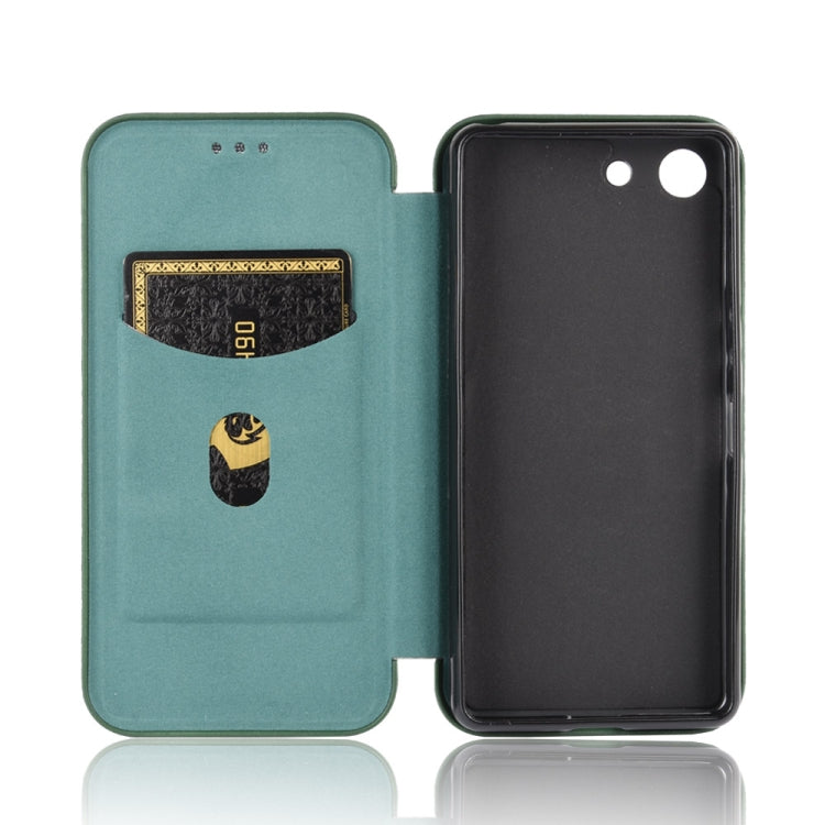Para Sony Xperia Ace Funda de cuero con textura de fibra de carbono magnética con tapa horizontal TPU + PC + PU con ranura para tarjeta (verde)
