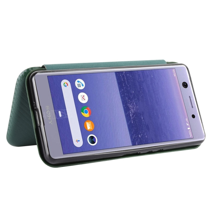 Para Sony Xperia Ace Funda de cuero con textura de fibra de carbono magnética con tapa horizontal TPU + PC + PU con ranura para tarjeta (verde)