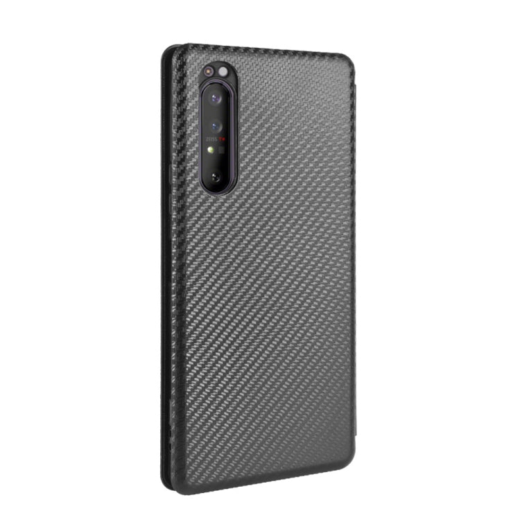 Para Sony Xperia 1 II Funda de cuero con textura de fibra de carbono magnética con tapa horizontal TPU + PC + PU con ranura para tarjeta (negro)