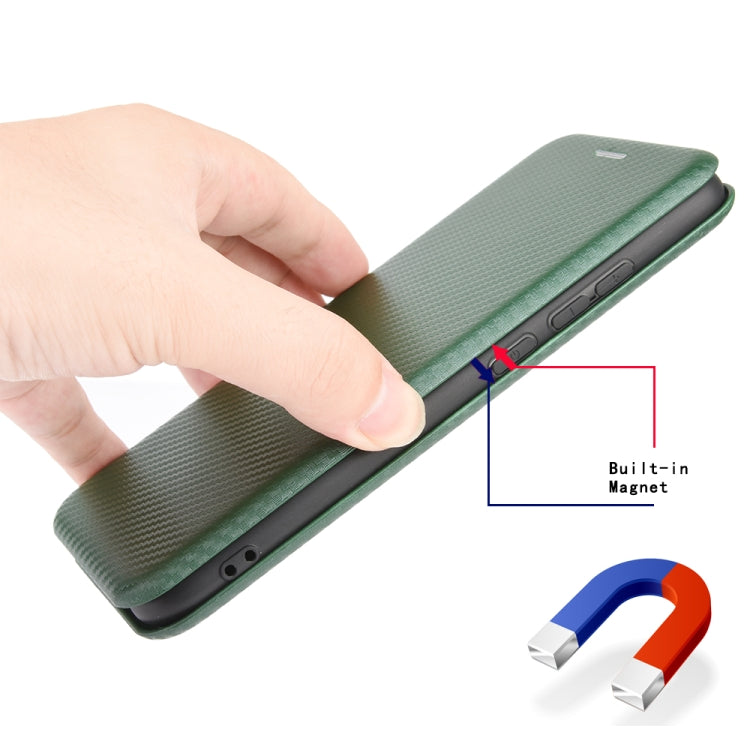 Para Sony Xperia 1 Funda de cuero con tapa magnética horizontal con textura de fibra de carbono TPU + PC + PU con ranura para tarjeta (verde)