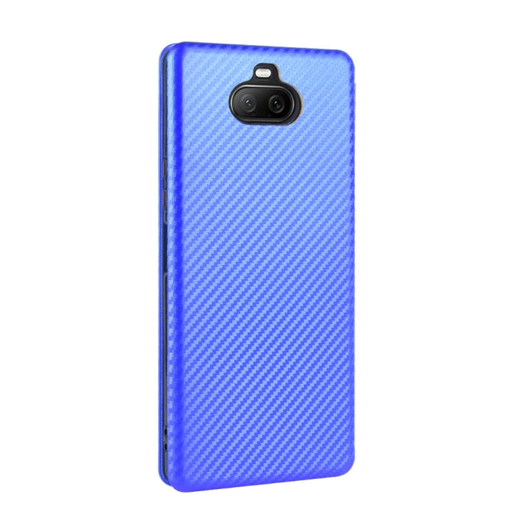 Para Sony Xperia 8 Funda de cuero con tapa magnética horizontal con textura de fibra de carbono TPU + PC + PU con ranura para tarjeta (azul)