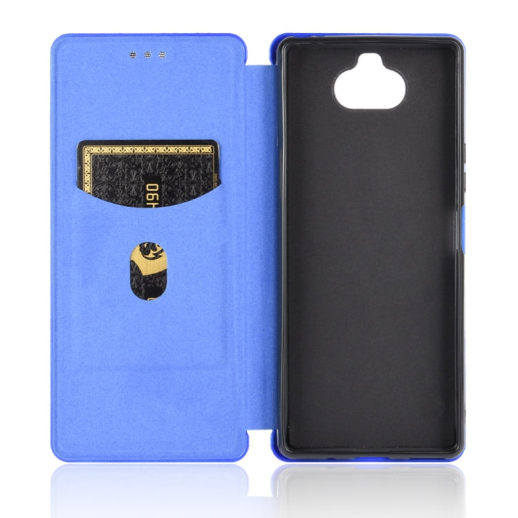Para Sony Xperia 8 Funda de cuero con tapa magnética horizontal con textura de fibra de carbono TPU + PC + PU con ranura para tarjeta (azul)