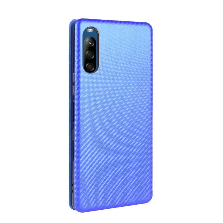 Para Sony Xperia L4 Textura de fibra de carbono Flip horizontal magnético TPU + PC + Funda de cuero PU con ranura para tarjeta (Azul)
