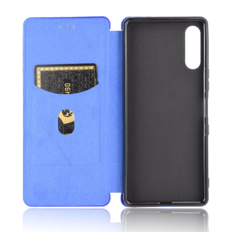 Para Sony Xperia L4 Textura de fibra de carbono Flip horizontal magnético TPU + PC + Funda de cuero PU con ranura para tarjeta (Azul)