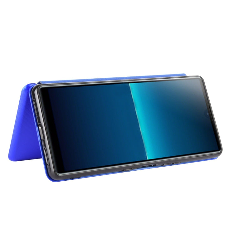 Para Sony Xperia L4 Textura de fibra de carbono Flip horizontal magnético TPU + PC + Funda de cuero PU con ranura para tarjeta (Azul)