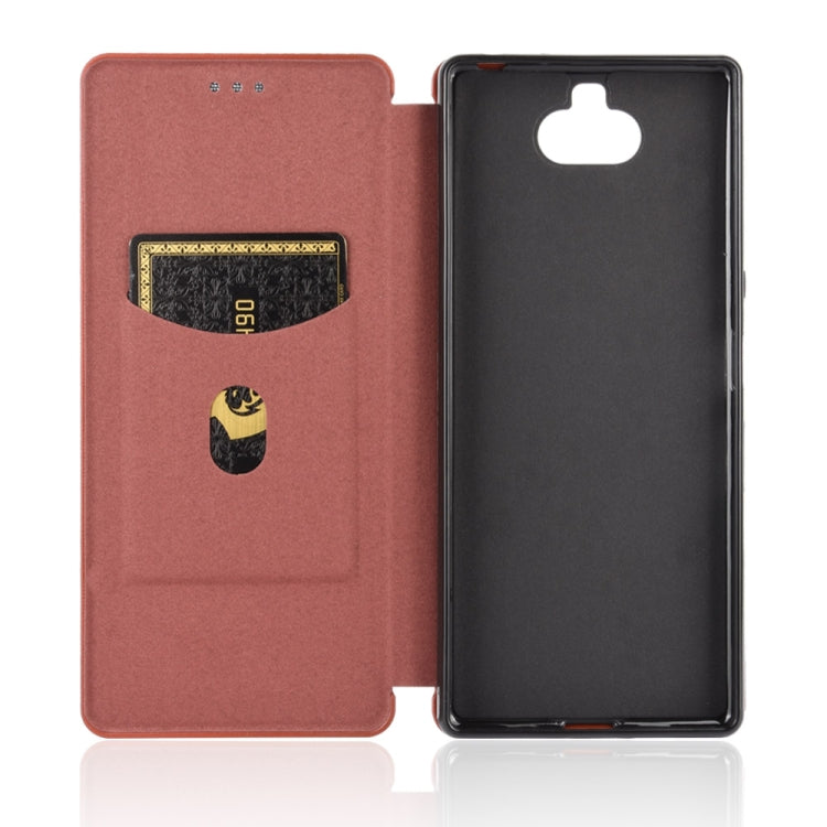 Para Sony Xperia 10 Plus Funda de cuero con tapa magnética horizontal con textura de fibra de carbono TPU + PC + PU con ranura para tarjeta