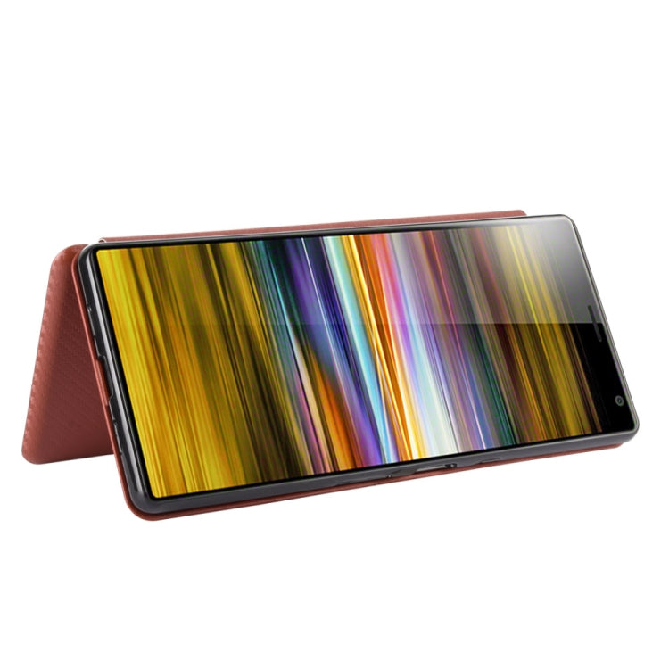 Para Sony Xperia 10 Plus Funda de cuero con tapa magnética horizontal con textura de fibra de carbono TPU + PC + PU con ranura para tarjeta
