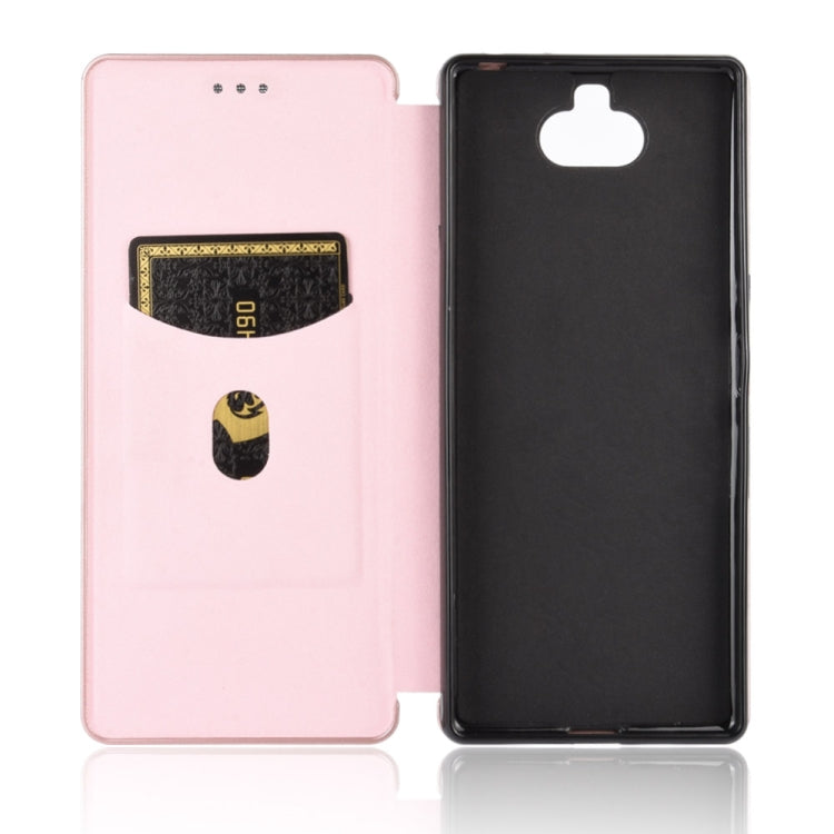 Para Sony Xperia 10 Funda de cuero con tapa magnética horizontal con textura de fibra de carbono TPU + PC + PU con ranura para tarjeta (rosa)