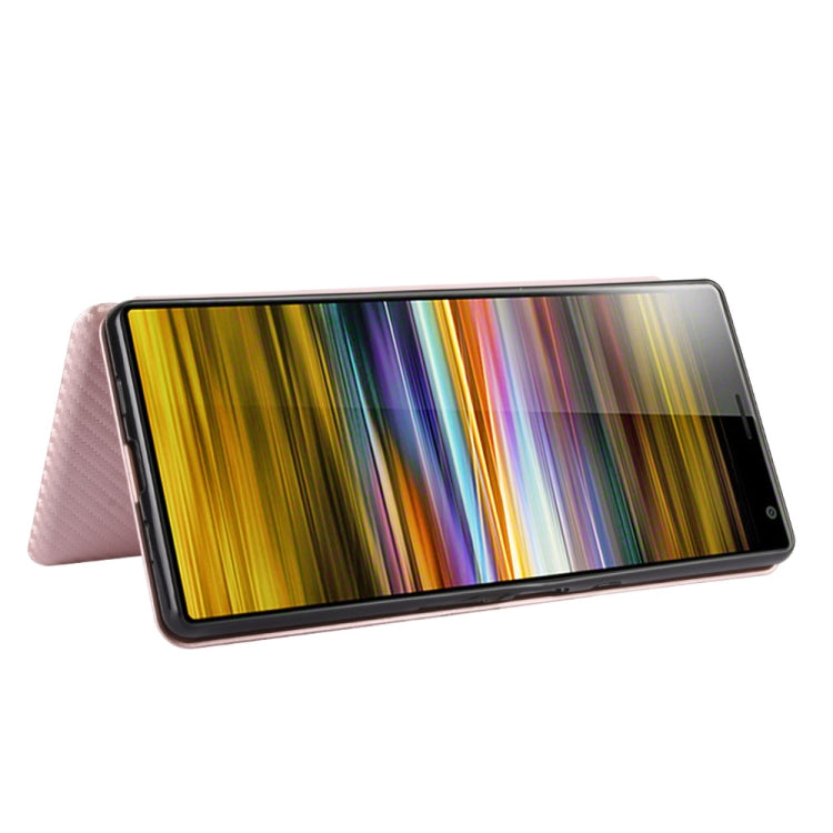 Para Sony Xperia 10 Funda de cuero con tapa magnética horizontal con textura de fibra de carbono TPU + PC + PU con ranura para tarjeta (rosa)