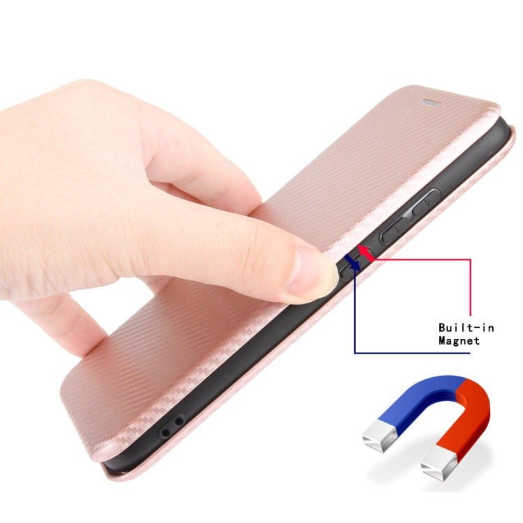 Para Sony Xperia 10 Funda de cuero con tapa magnética horizontal con textura de fibra de carbono TPU + PC + PU con ranura para tarjeta (rosa)