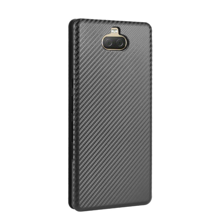 Para Sony Xperia 10 Funda de cuero con tapa magnética horizontal con textura de fibra de carbono TPU + PC + PU con ranura para tarjeta