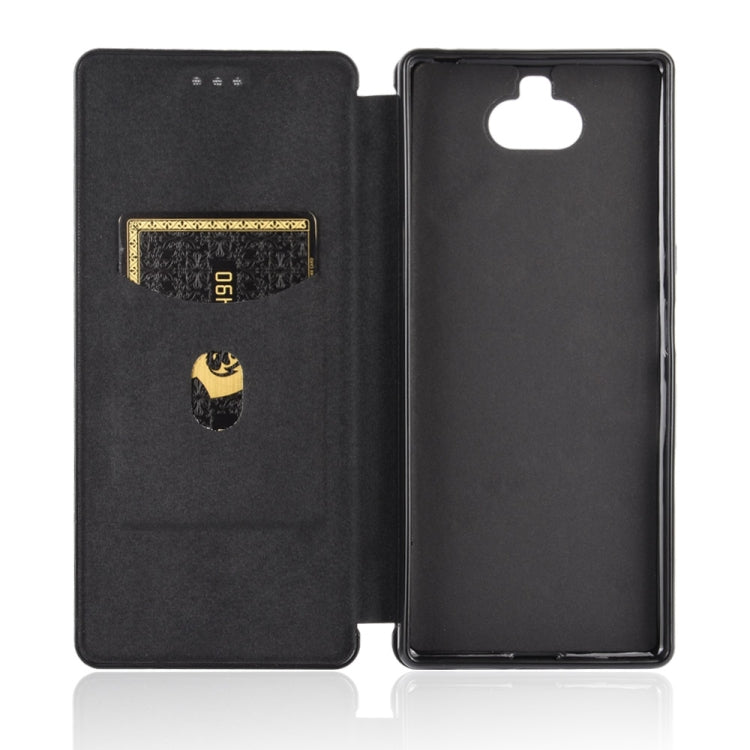 Para Sony Xperia 10 Funda de cuero con tapa magnética horizontal con textura de fibra de carbono TPU + PC + PU con ranura para tarjeta