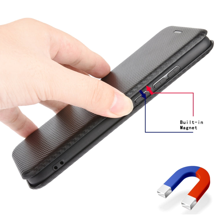 Para Sony Xperia 10 Funda de cuero con tapa magnética horizontal con textura de fibra de carbono TPU + PC + PU con ranura para tarjeta