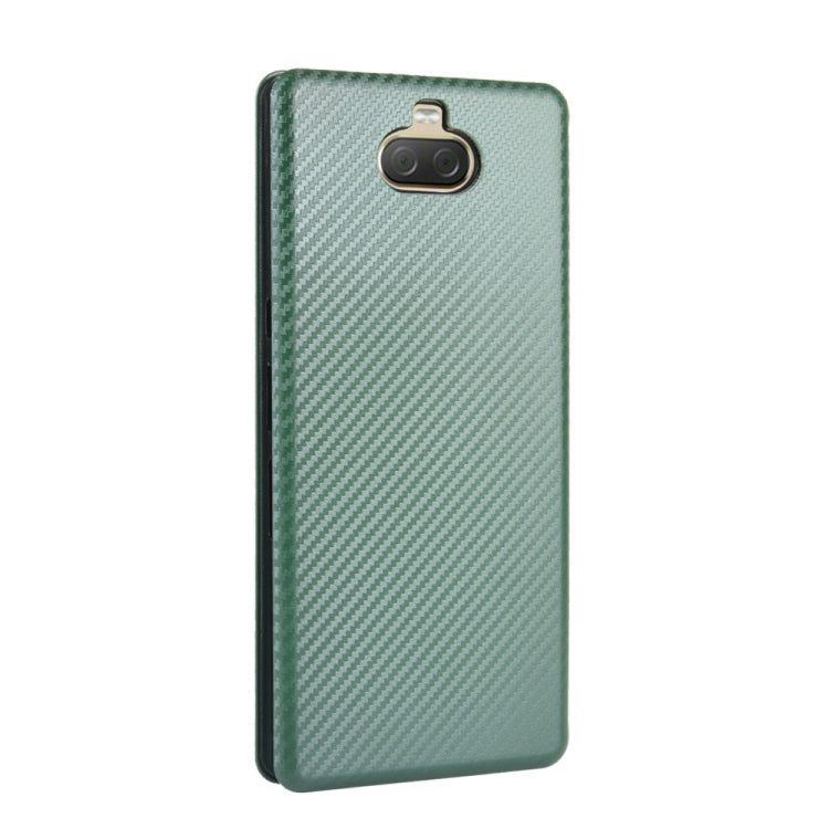 Para Sony Xperia 10 Funda de cuero con tapa magnética horizontal con textura de fibra de carbono TPU + PC + PU con ranura para tarjeta (verde)