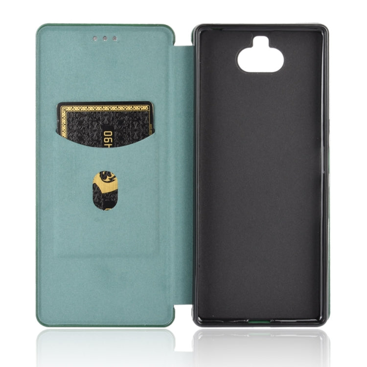 Para Sony Xperia 10 Funda de cuero con tapa magnética horizontal con textura de fibra de carbono TPU + PC + PU con ranura para tarjeta (verde)