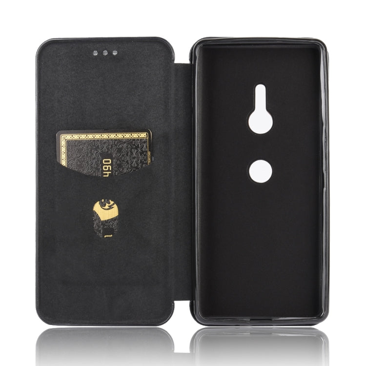 Para Sony Xperia XZ3 Funda de cuero con textura de fibra de carbono con tapa magnética horizontal TPU + PC + PU con ranura para tarjeta (negro)