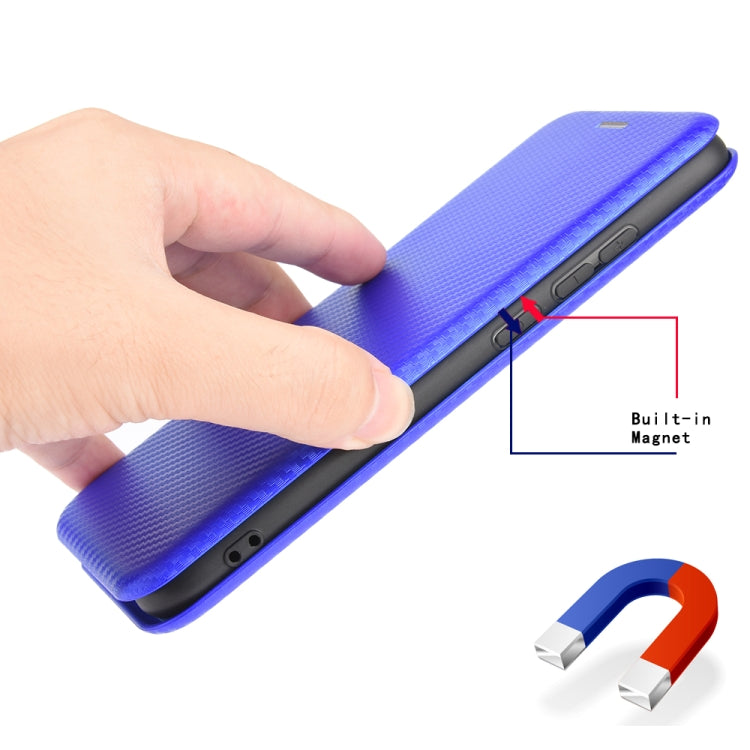 Para Sony Xperia XZ3 Funda de cuero con textura de fibra de carbono magnética con tapa horizontal TPU + PC + PU con ranura para tarjeta (azul)