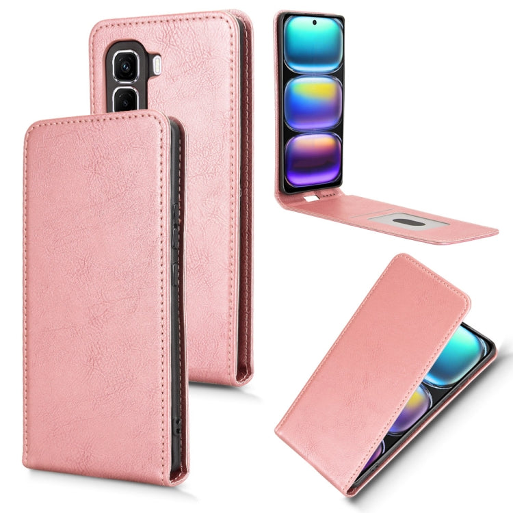 Funda de Cuero Magnética con Tapa Vertical para Infinix Hot 50 Pro+ 4G (Oro Rosa)