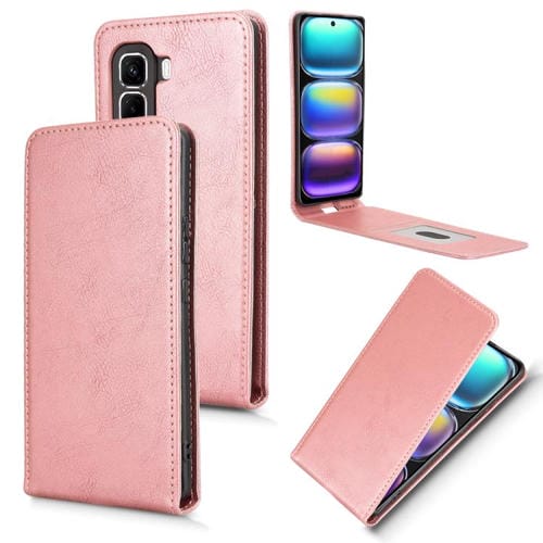 Funda de Cuero con Tapa Vertical Magnética para Infinix Hot 50 Pro 4G (Oro Rosa)