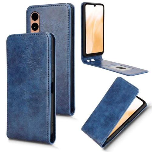 Funda de Cuero Magnética con Tapa Vertical para Teléfono Fujitsu Arrows F-52E We2 (Azul)