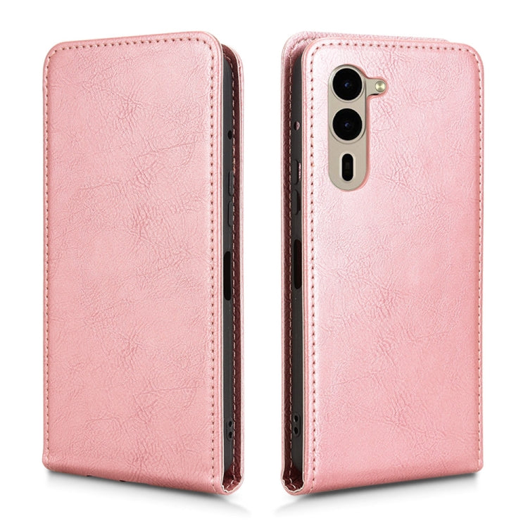Funda de Cuero con Tapa Vertical Magnética para Fujitsu Arrows F-51E We2 Plus (Oro Rosa)