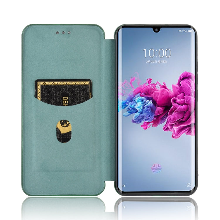 Para ZTE Axon 11 5G Textura de fibra de carbono magnética con tapa horizontal TPU + PC + Funda de cuero PU con ranura para tarjeta (verde)