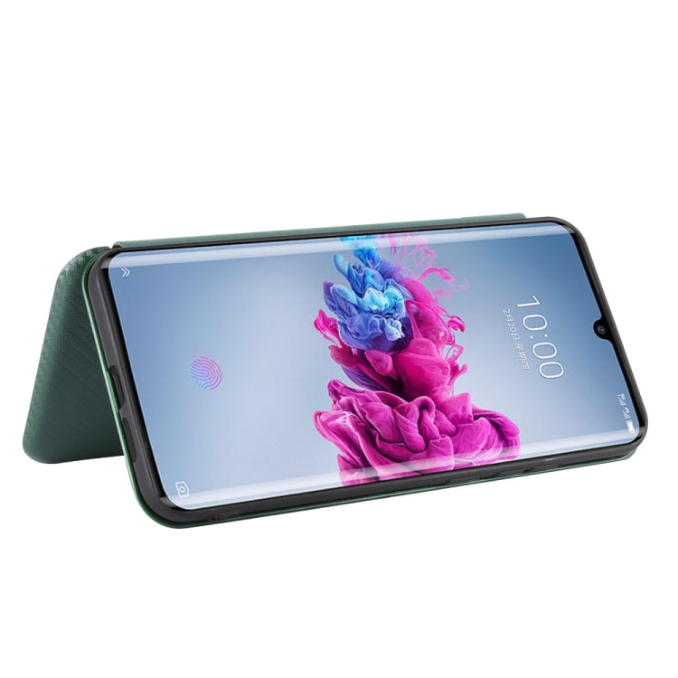 Para ZTE Axon 11 5G Textura de fibra de carbono magnética con tapa horizontal TPU + PC + Funda de cuero PU con ranura para tarjeta (verde)