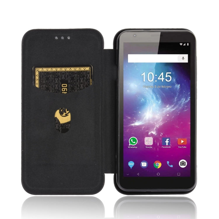 Para ZTE Blade A3 Lite Funda de cuero con textura de fibra de carbono magnética con tapa horizontal TPU + PC + PU con ranura para tarjeta (negro)