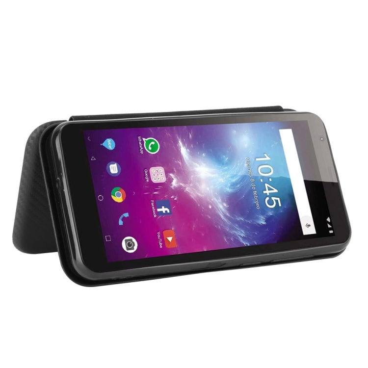 Para ZTE Blade A3 Lite Funda de cuero con textura de fibra de carbono magnética con tapa horizontal TPU + PC + PU con ranura para tarjeta (negro)