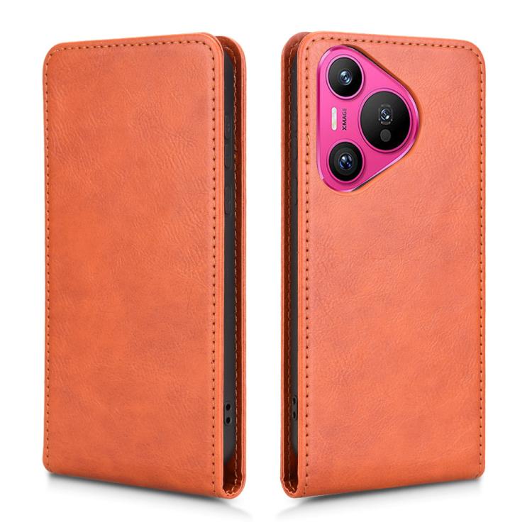 Funda de Cuero con Tapa Vertical Magnética para Huawei Pura 70 5G (Marrón)