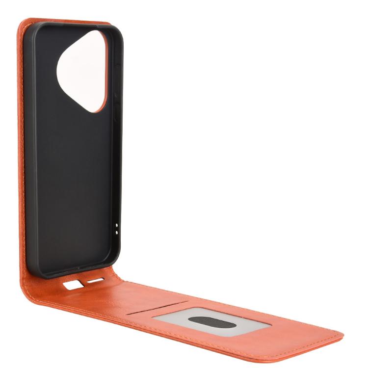 Funda de Cuero con Tapa Vertical Magnética para Huawei Pura 70 5G (Marrón)