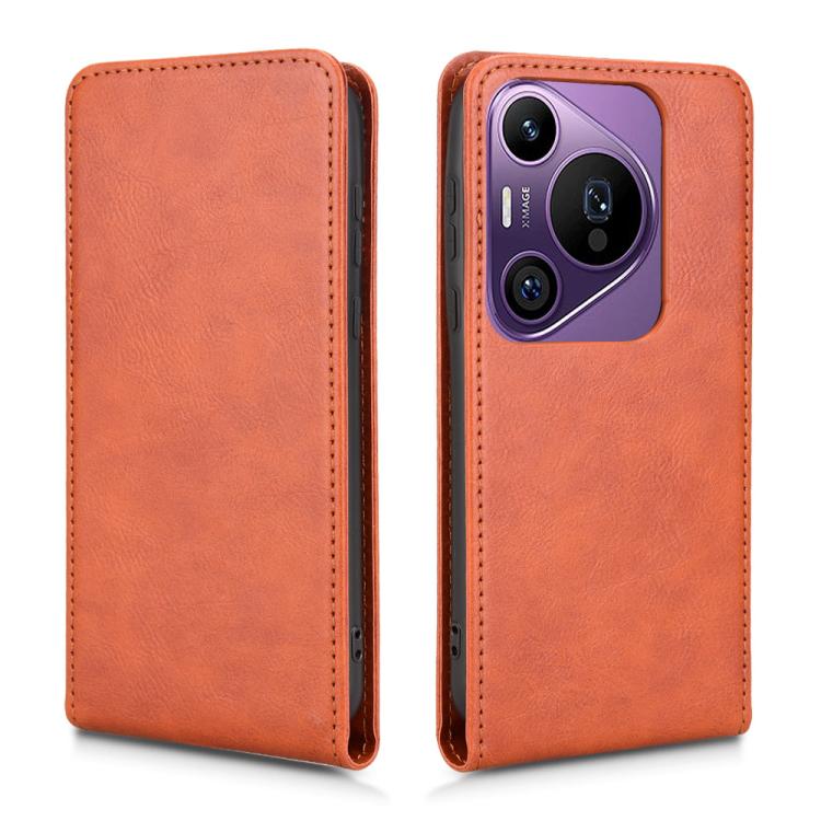 Funda de Cuero con Tapa Vertical Magnética para Huawei Pura 70 Pro 5G y 70 Pro+ 5G (Marrón)