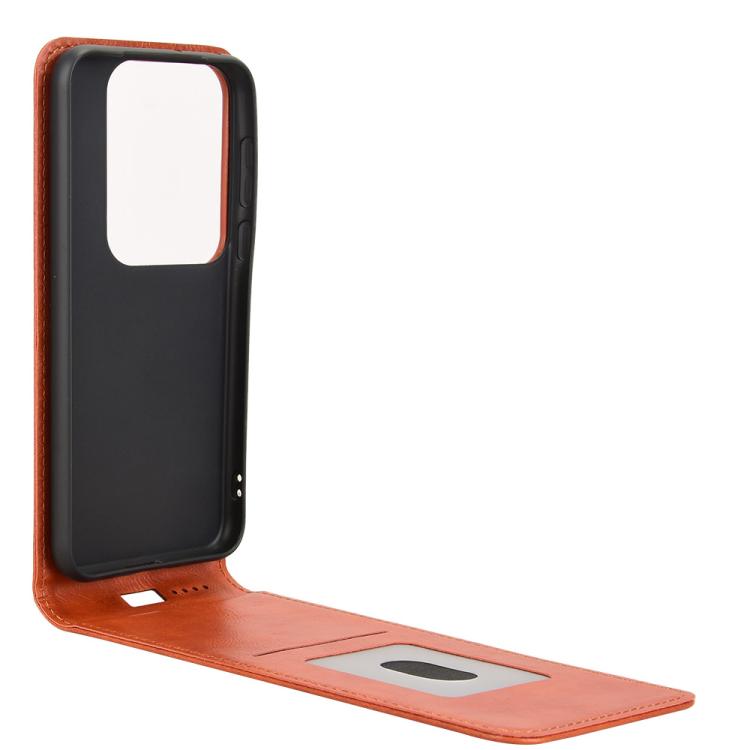 Funda de Cuero con Tapa Vertical Magnética para Huawei Pura 70 Pro 5G y 70 Pro+ 5G (Marrón)
