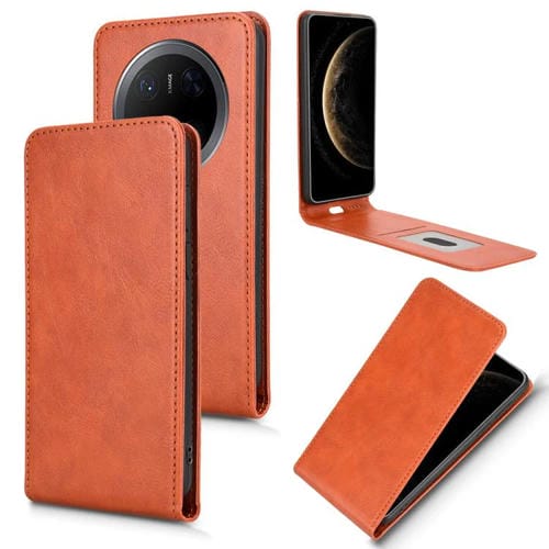 Funda de Cuero con Tapa Vertical Magnética para Huawei Mate 70 Pro/70 Pro+ (Marrón)