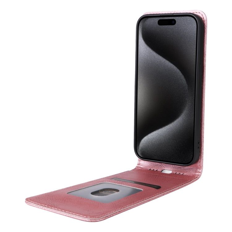 Funda de Cuero para iPhone 15 Pro Tapa Vertical Magnética (Oro Rosa)