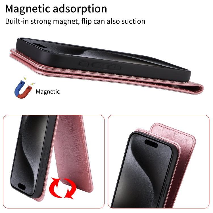 Funda de Cuero para iPhone 15 Pro Tapa Vertical Magnética (Oro Rosa)