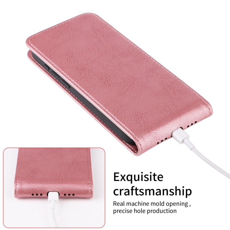Funda de Cuero para iPhone 15 Pro Tapa Vertical Magnética (Oro Rosa)