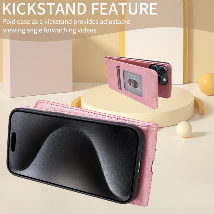 Funda de Cuero para iPhone 15 Pro Tapa Vertical Magnética (Oro Rosa)