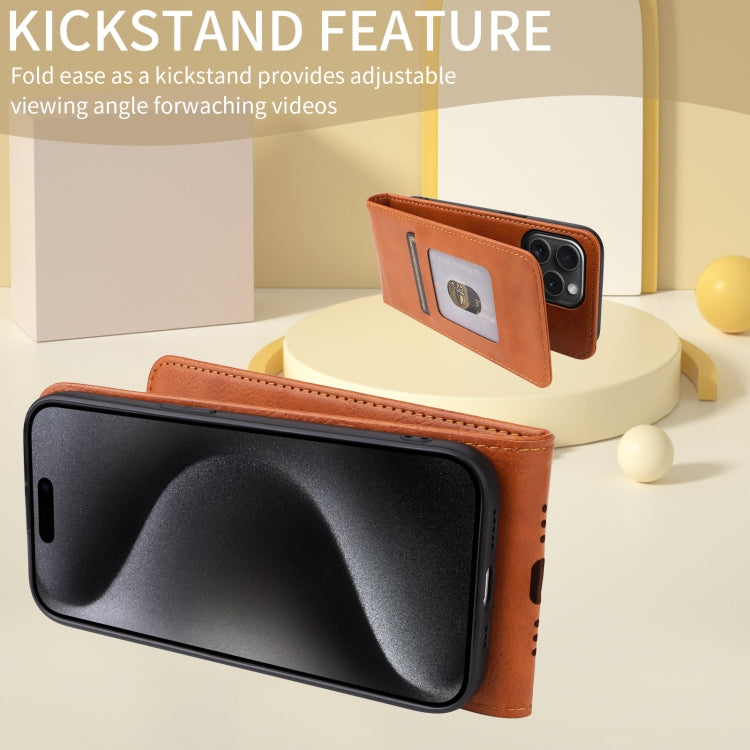 Funda de Cuero con Tapa Vertical Magnética para iPhone 15 Pro (Marrón)