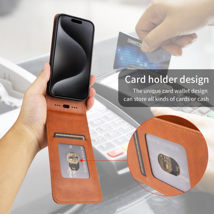 Funda de Cuero con Tapa Vertical Magnética para iPhone 15 Pro (Marrón)