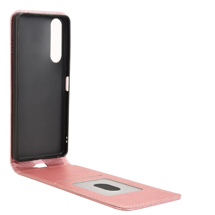 Funda de Cuero con Tapa Vertical Magnética para Sony Xperia 5 Iv (Oro Rosa)