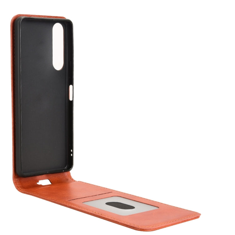 Funda de Cuero para Sony Xperia 5 IV con Tapa Vertical Magnética (Marrón)