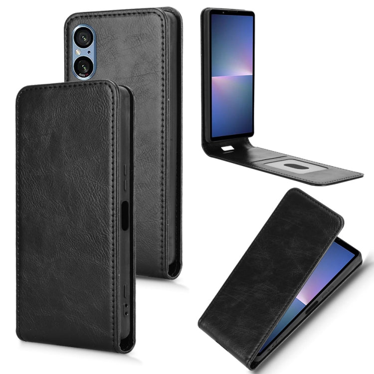 Funda de Cuero con Tapa Vertical Magnética para Sony Xperia 5 V (Negra)