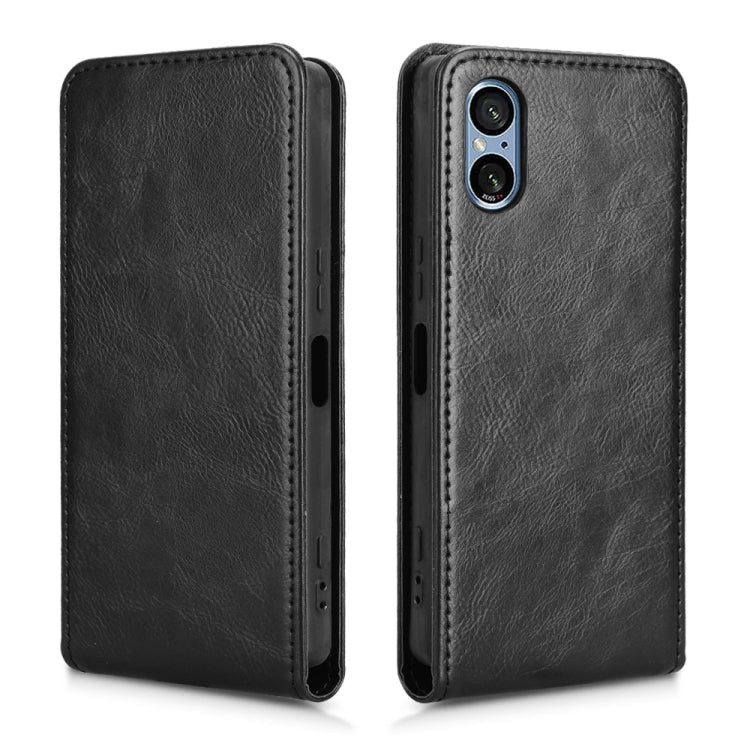 Funda de Cuero con Tapa Vertical Magnética para Sony Xperia 5 V (Negra)